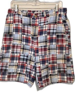 Sun River Clothing Co. Madras Plaid Patchwork Shorts 100% Cotton Preppy Size 34
